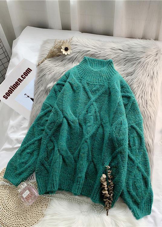 Green Sweater Dress Outfit High Neck Thick Daily Knit Dress