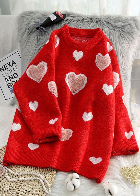 O Neck Blue Knit Sweat Tops Oversized Love Knitted Pullover