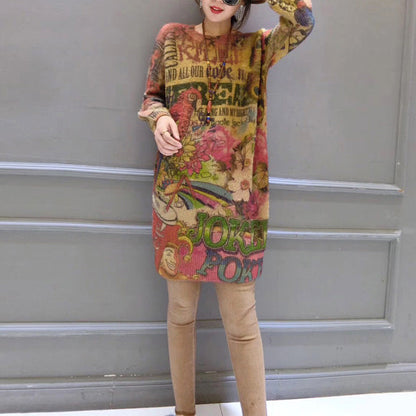 Prints Cotton Wild Sweater Dresses Fit Elastic Knit Dress