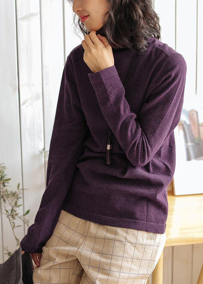 Purple Clothes for High Neck Knit Sweat Tops