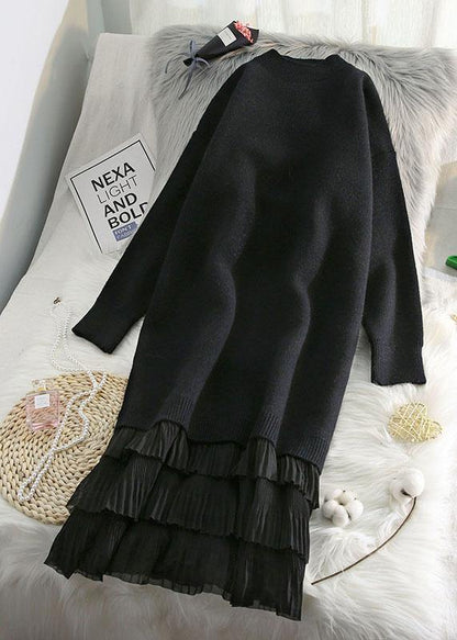 Striped Sweater Weather Patchwork Fuzzy Knit Dress
