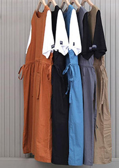 Tie Waist Khaki Cotton Big Hem Summer Holiday Dress