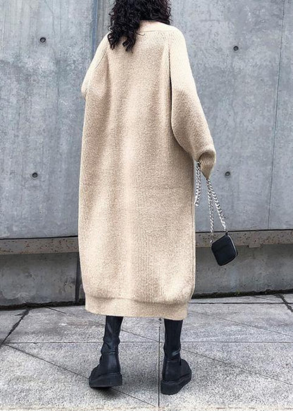 V Neck Sweater Dress Outfit Largo Khaki Tunic Sweater Dress