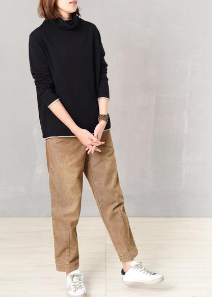 Wild Knitted Pullover Loose Fitting Black Sweaters High Neck