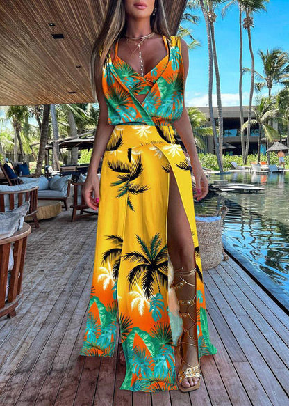 Blue Tank Top Sleeveless Backless Dress Two Piece Suit