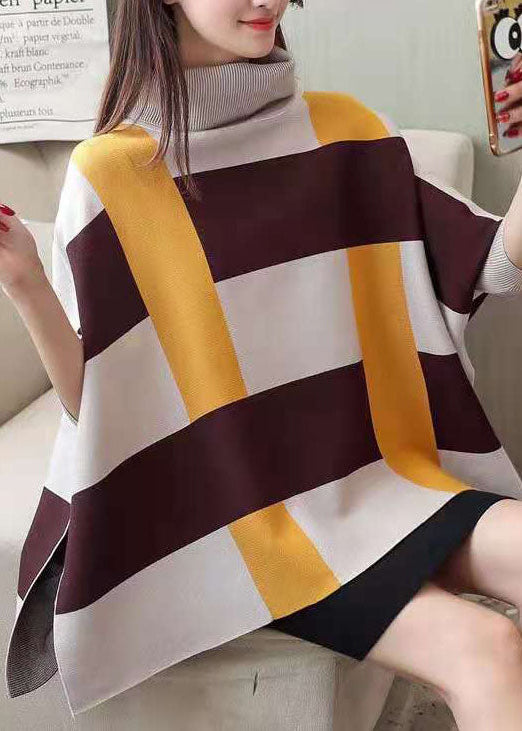 Striped Knit Blouse O Neck Batwing Sleeve Loose-fitting Knitted Blouse