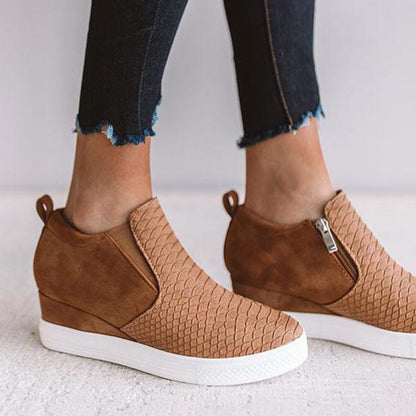 CD | Femei rotund Hollow Wedges Ankle Boots cu fermoar