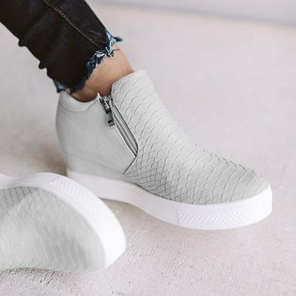 CD | Femei rotund Hollow Wedges Ankle Boots cu fermoar