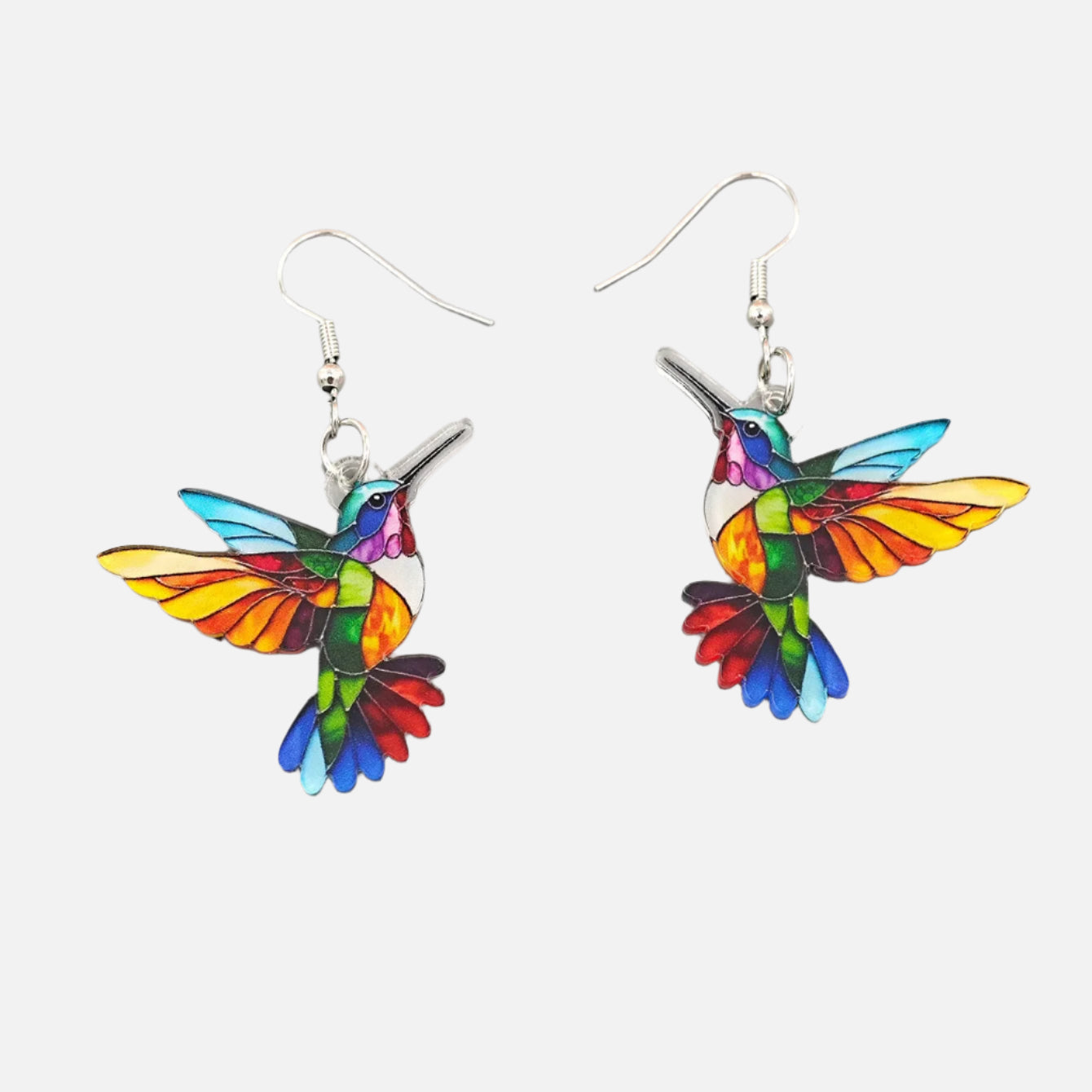 Acrylic Hummingbird Dangle Earrings ��� Bright 2D Bird Design