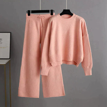CD | Set elegant de pulover tricotat de iarnă și pantaloni largi pentru femei