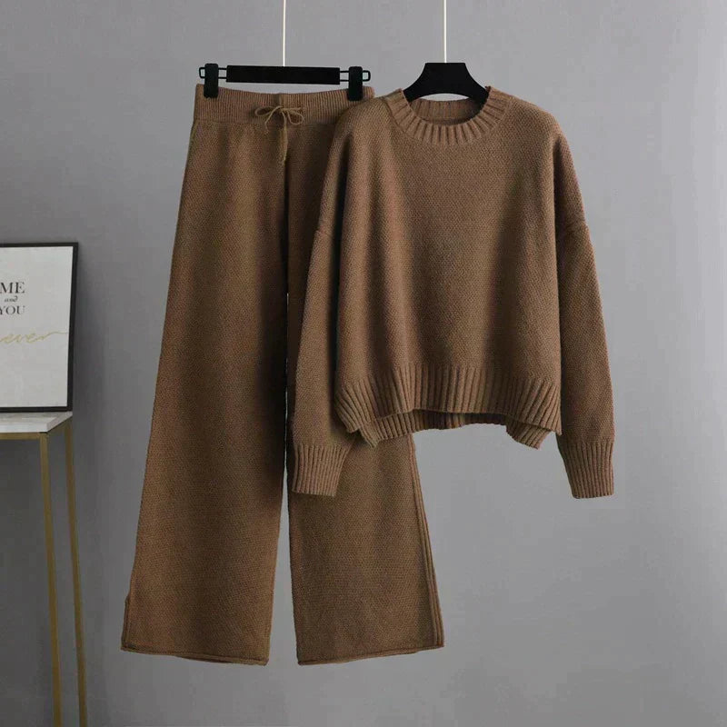 CD | Set elegant de pulover tricotat de iarnă și pantaloni largi pentru femei