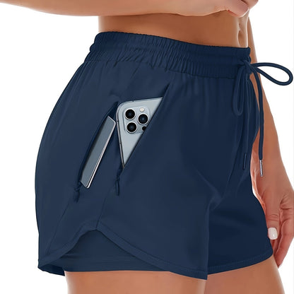 CD | Pantaloni scurți sport unicolor 2 în 1 cu mai multe buzunare