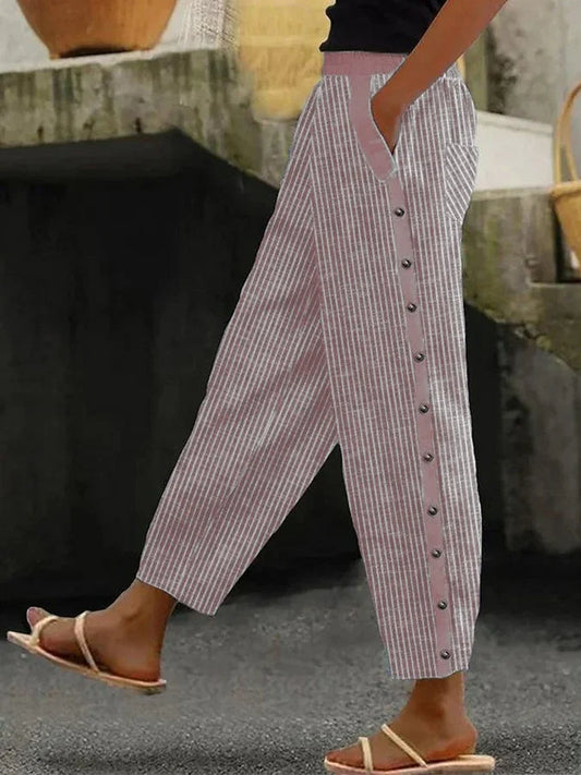 CD | Pantaloni casual cu închidere cu buton și model în dungi