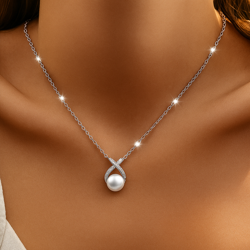 Silver 925 Cross Freshwater Pearls Necklace