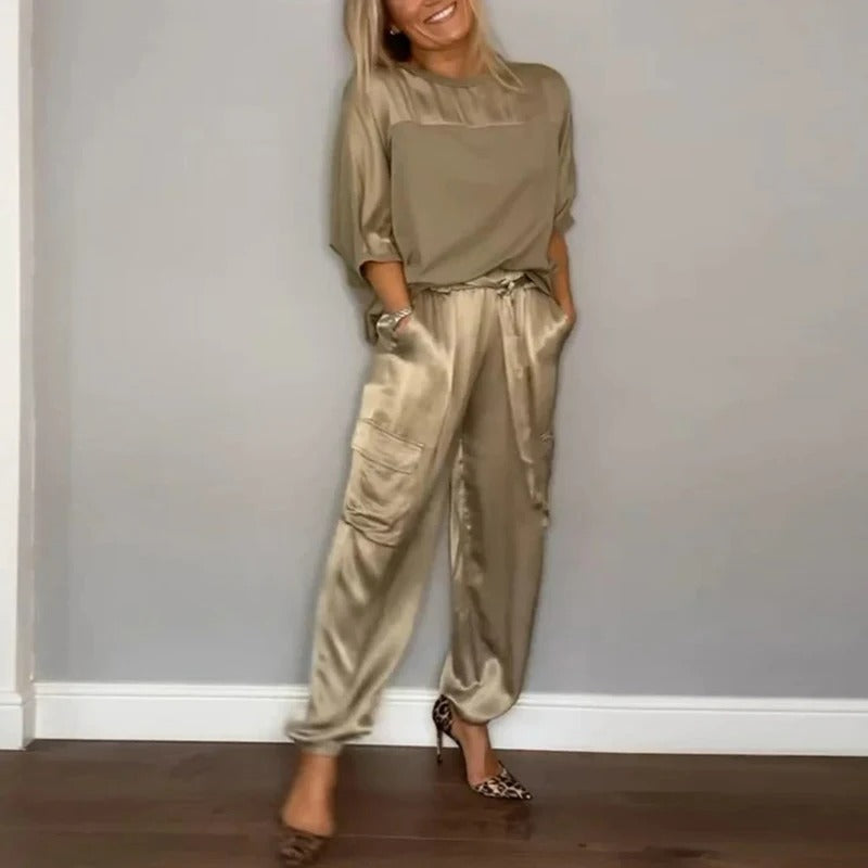 CD | Set elegant de top și pantaloni dantelați pentru femei