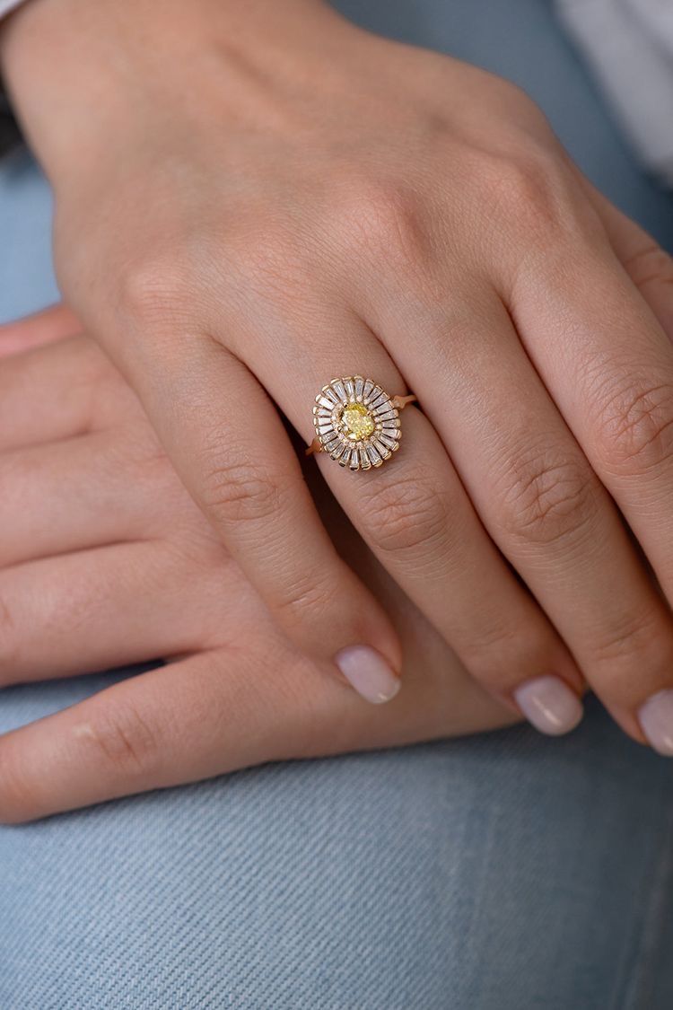 Rounded Mandala Yellow Crystal Ring
