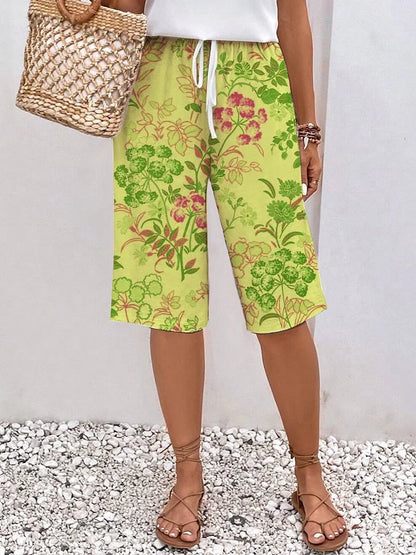 CD | Pantaloni largi, casual, pentru femei, cu imprimeu floral, cordon și talie elastică