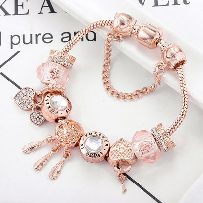 Rose Dreamcatcher Bracelet With Charms Included In Sterling Silver