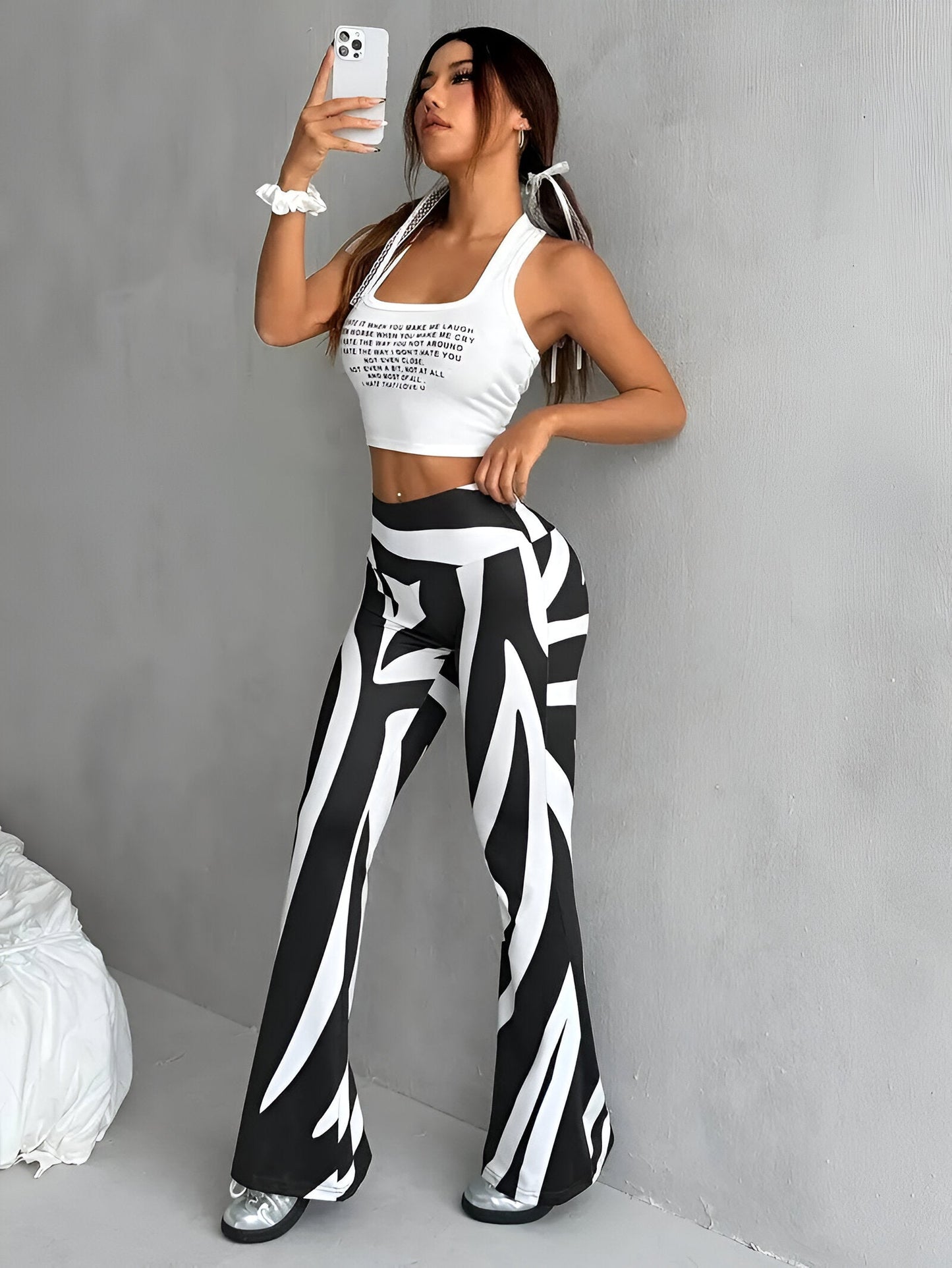 CD | Pantaloni cu talie înaltă cu model floral