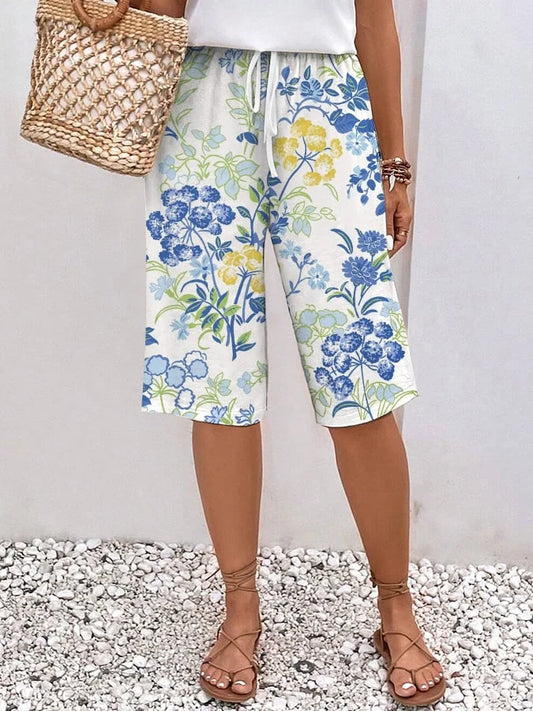 CD | Pantaloni largi, casual, pentru femei, cu imprimeu floral, cordon și talie elastică