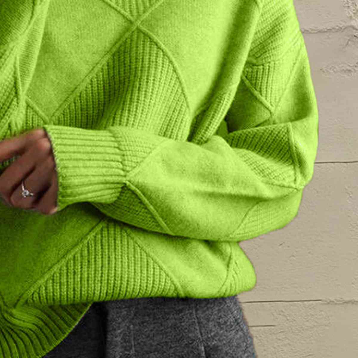 CD | Pulover chic cu guler tip broască țestoasă din tricot geometric