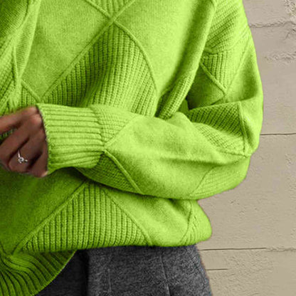 CD | Pulover chic cu guler tip broască țestoasă din tricot geometric