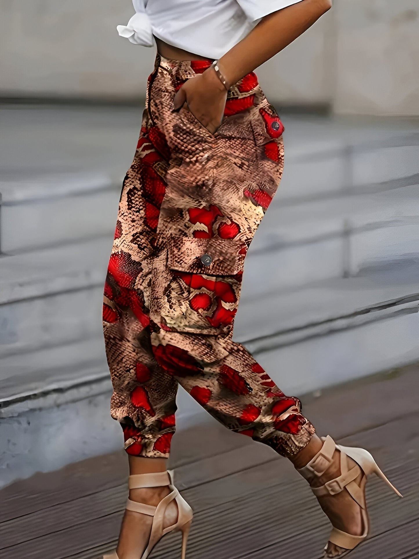 CD | Pantaloni jogging eleganți cu imprimeu șarpe și talie înaltă