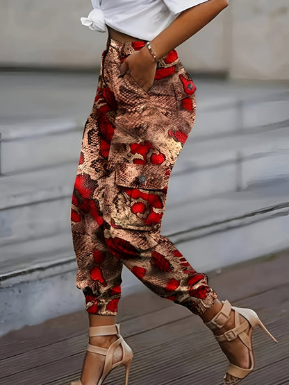 CD | Pantaloni jogging eleganți cu imprimeu șarpe și talie înaltă