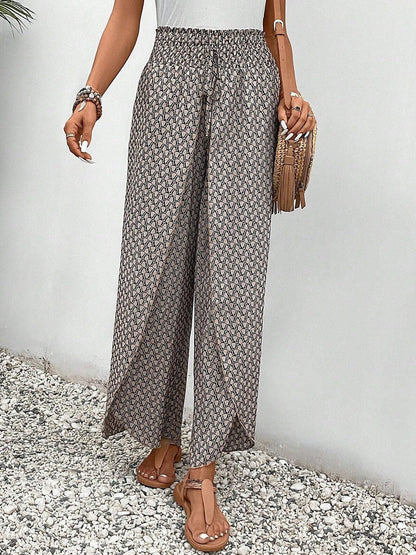 CD | Brown Print Elasticated drawstring waist pantaloni