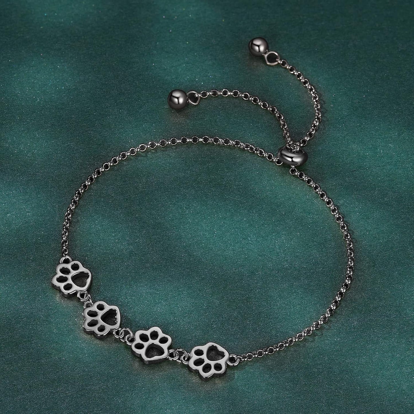 Sterling Silver Paw Print Bracelet ��� Adjustable Fit