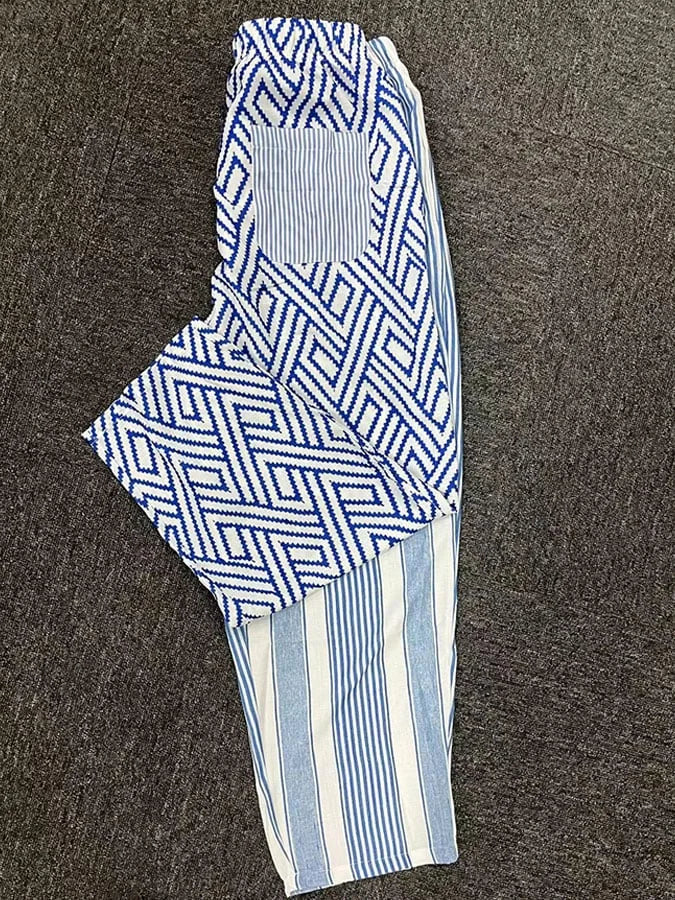 CD | Pantaloni casual cu nasturi și imprimeu cu dungi pentru femei