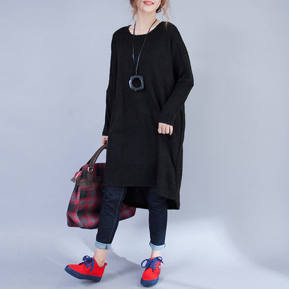 Autumn Black Low High Woolen Knit Dresses Long Sleeve Maternity Sweater Dress