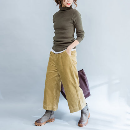 Autumn Green Fit Sweater High Neck Knit Tops