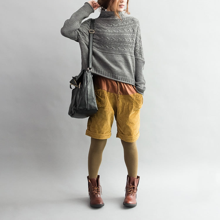 Autumn Thick Gray Woolen Cable Knit Sweaters Chunky Oversize Warm Knit Tops