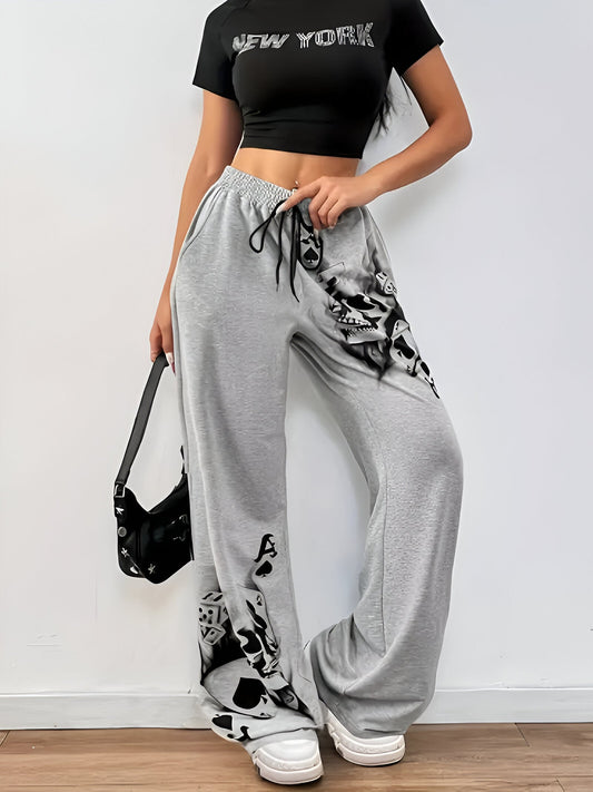 CD | Pantaloni largi casual cu model de fum de cerneală