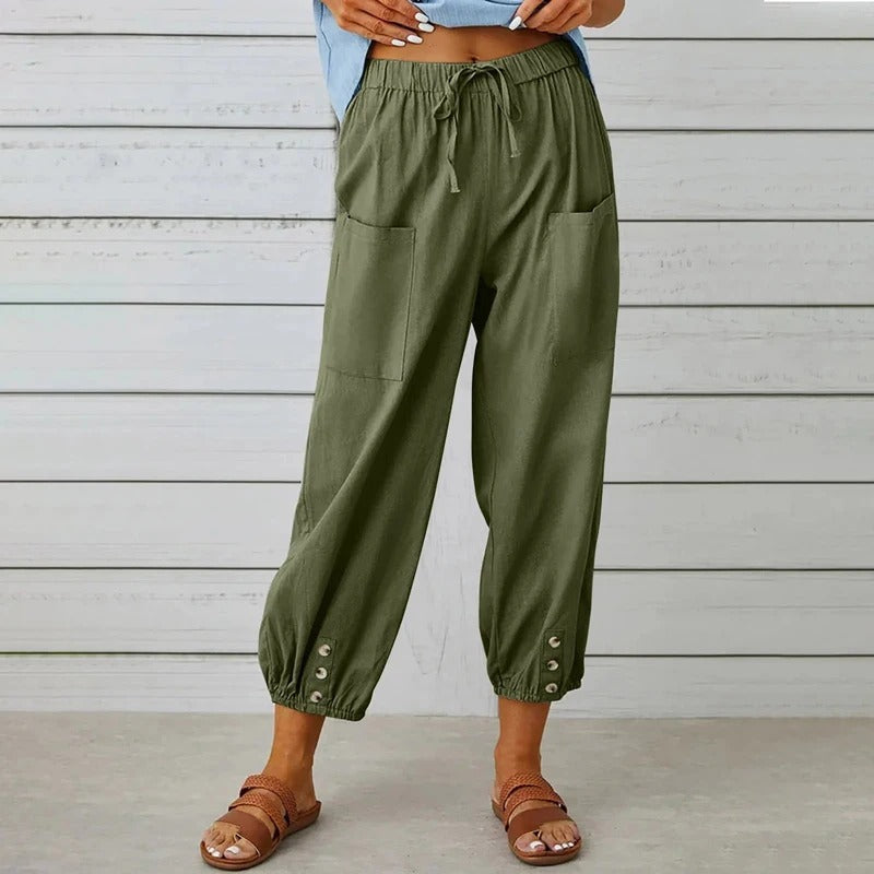 CD | Pantaloni casual din bumbac și in pentru femei