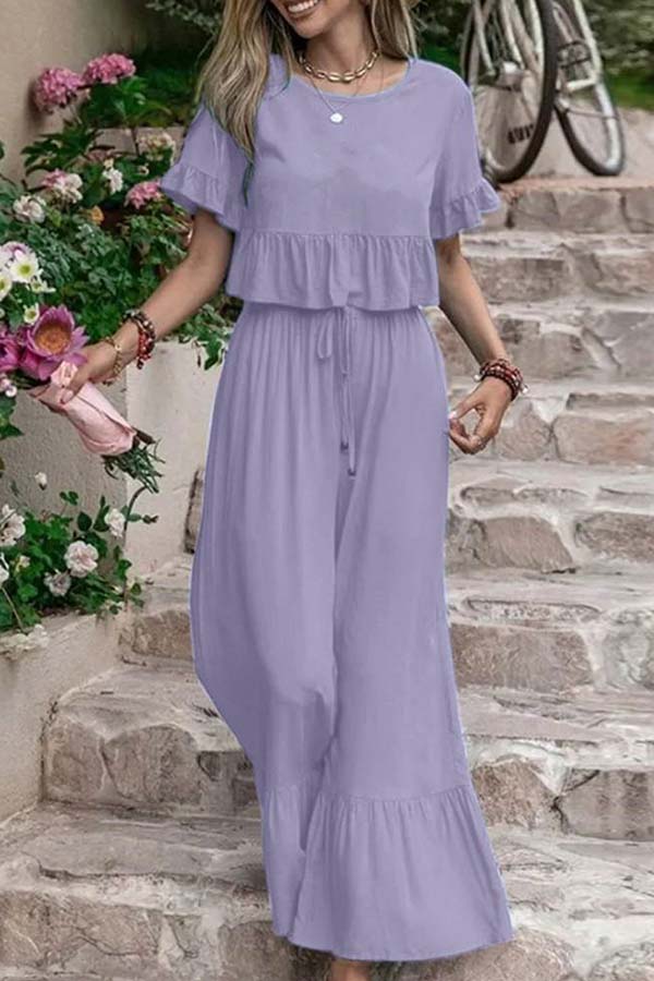 CD | Casual vrac o singură culoare cu mânecă scurtă pantaloni largi picior set din două piese