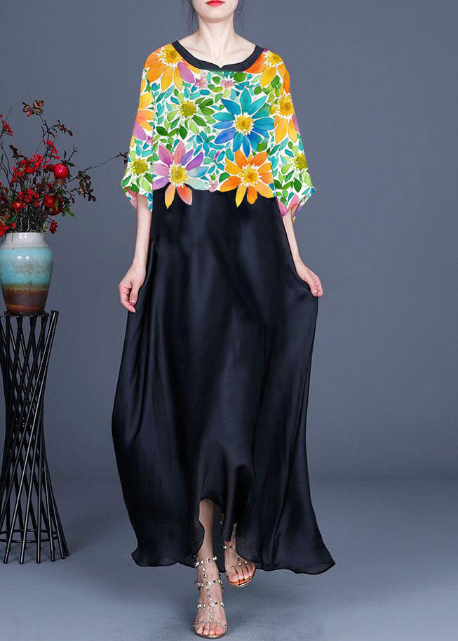 Pattern Print O-neck Chiffon Summer Dress