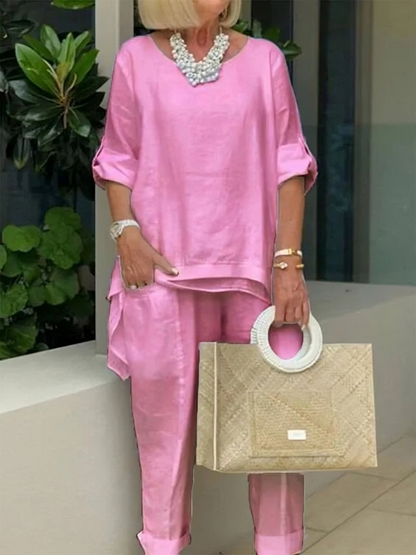 CD | Elegant bluză vrac și pantaloni set pentru femei