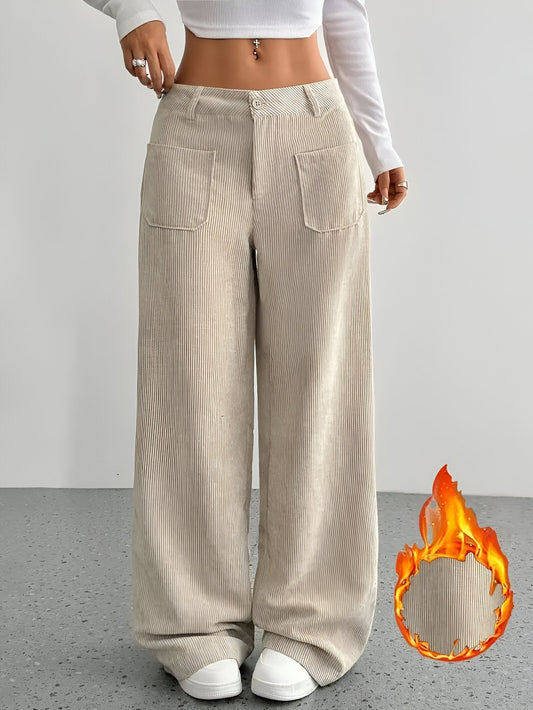 CD | Pantaloni casual cu picior lat din catifea corduroy