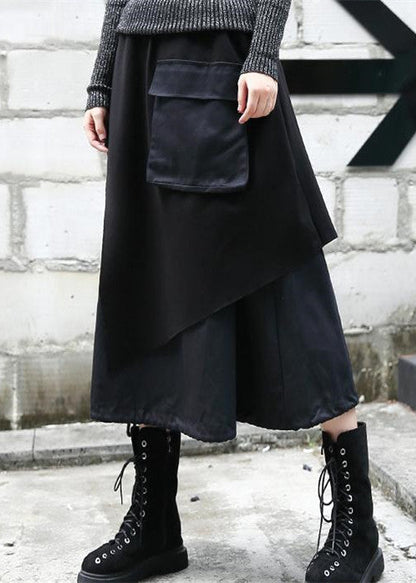 Baggy Black Midi-length Skirt Oversize Traveling Clothing Patchwork Asymmetrical Design Autumn Skirt
