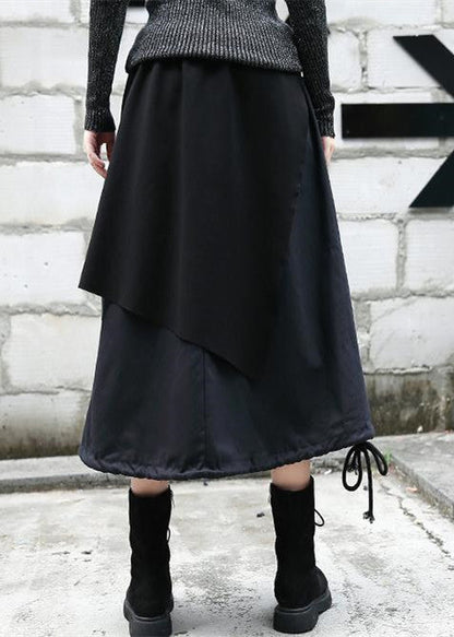 Baggy Black Midi-length Skirt Oversize Traveling Clothing Patchwork Asymmetrical Design Autumn Skirt