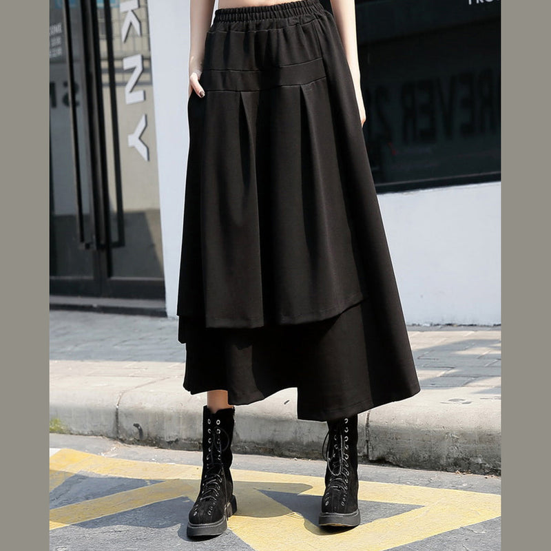Baggy Black Cotton Shift Skirt Holiday Skirt Elastic Waist Baggy New Asymmetrical Design Autumn Skirt