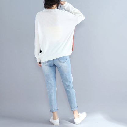 Baggy Loose Patchwork Autumn Woolen Knit Tops Long Sleeve Sweater Pullover