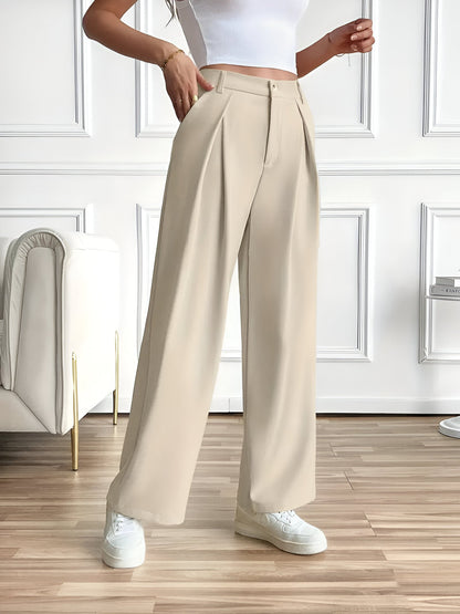 CD | Pantaloni eleganți cu picior drept, cu pliuri și buzunare