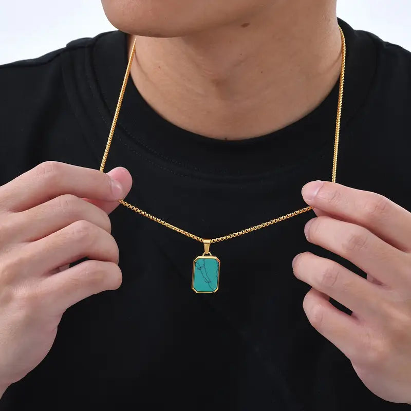 Luxurious Turquoise Tiger Eye Stone Pendant Necklace