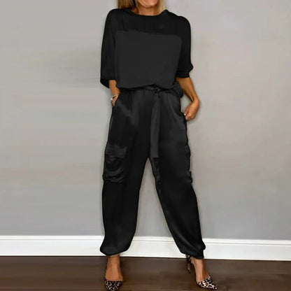 CD | Set elegant de top și pantaloni dantelați pentru femei