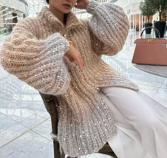 CD | Pulover cardigan din mătase șic și strălucitor