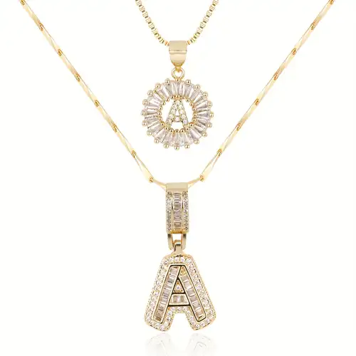 Pave Letter Initial Necklace Set | White Gold