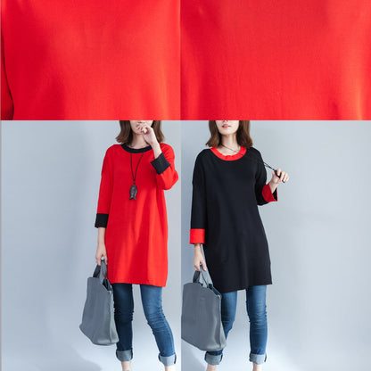 Black Cotton Sweater Tops Oversize Long Sleeve Pullover